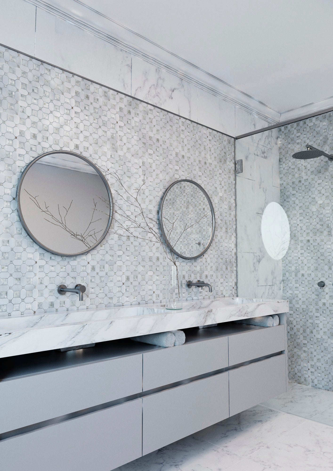 alaska natural stone mosaic with shades of white and gray from surface group international.