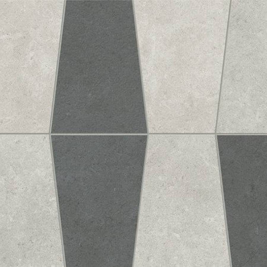 Porcelain tile with geometric multi-dark pattern for flooring or wall design.