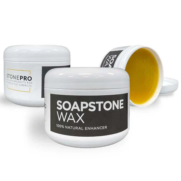 Soapstone wax for enhancing and protecting soapstone surfaces in interior design projects.
