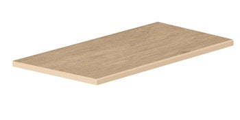 A warm hazelnut wood-look porcelain plank with a matte finish and polished edges, exuding modern serenity for luxurious terraces.