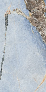 Luxurious blue onyx porcelain tile with dramatic veins and semi-gloss finish, evoking refined opulence and sensual depth.