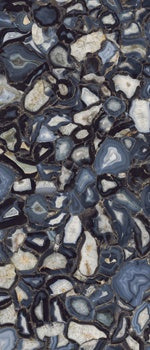 Luxurious blue agate-inspired porcelain tile with refined veining and semi-gloss finish, evoking timeless elegance and artistic depth.