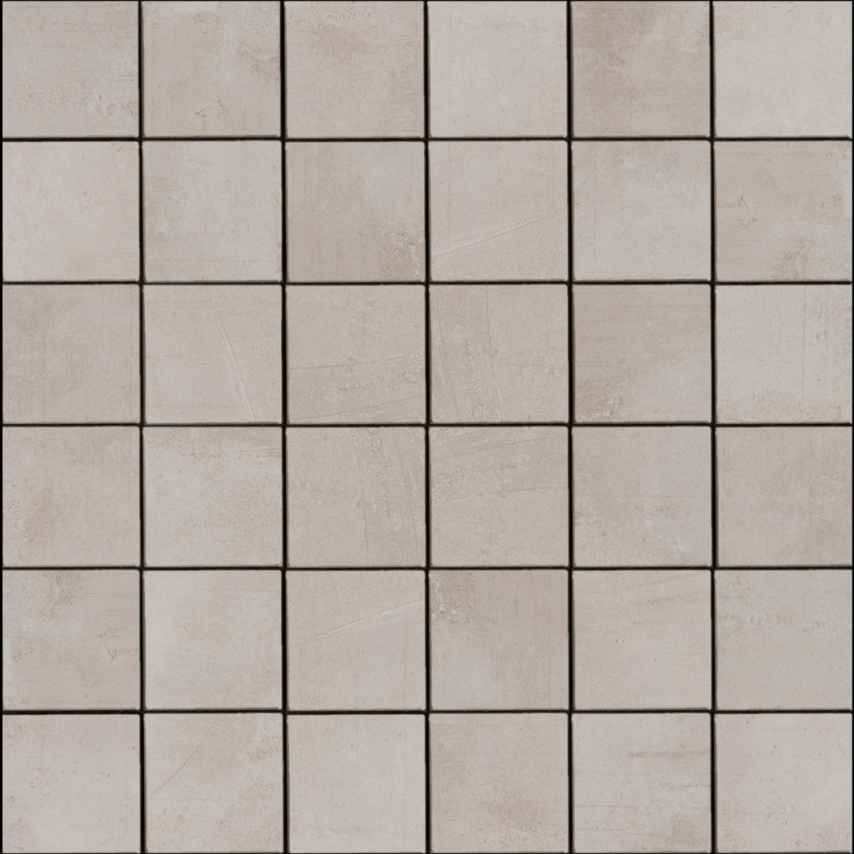 Warm almond-hued porcelain mosaic with handcrafted charm, matte textured finish, and timeless earthy elegance in an interlocking straight-stack design.