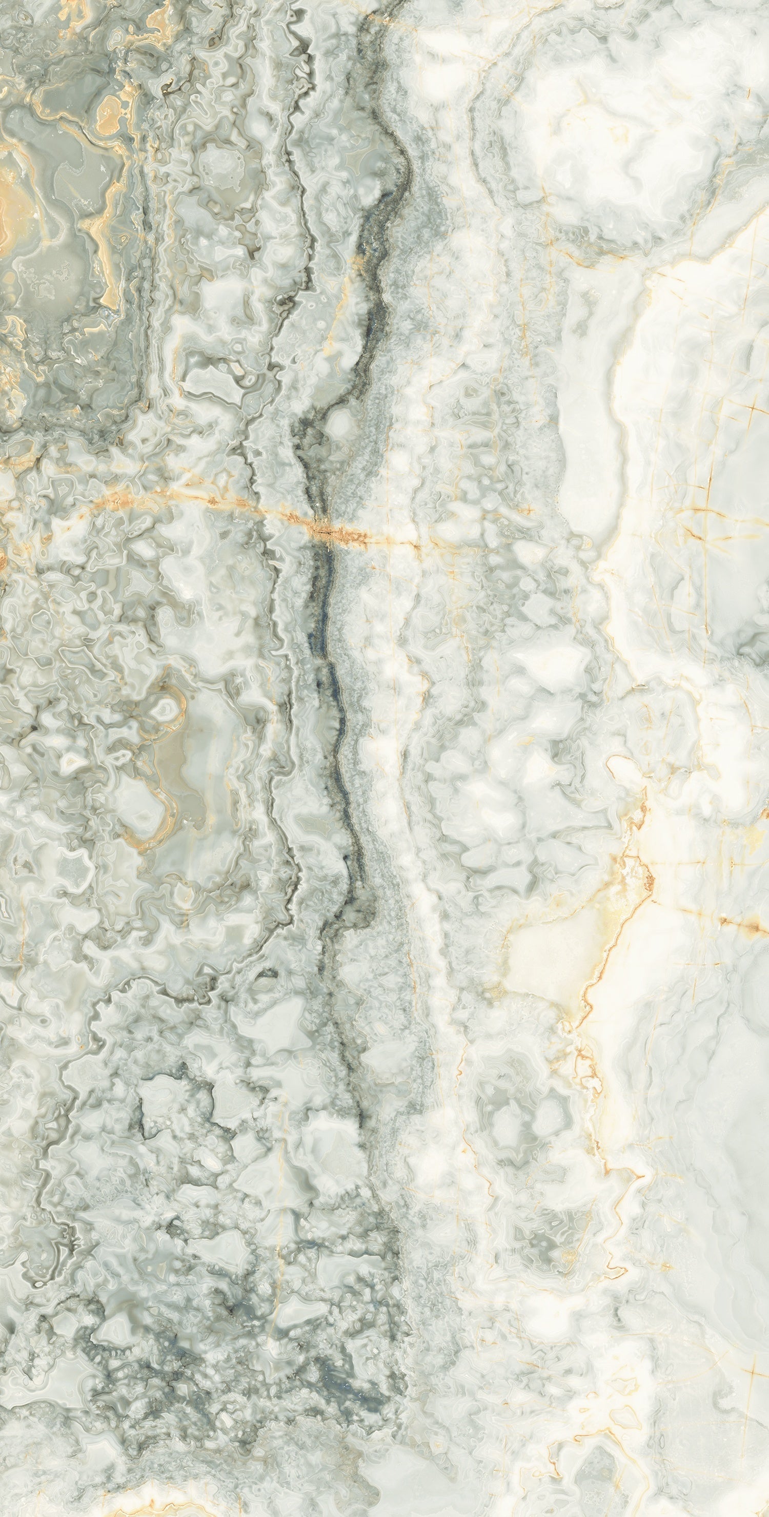Luxurious gray porcelain tile with elegant travertine-inspired veining and a refined semi-gloss finish.