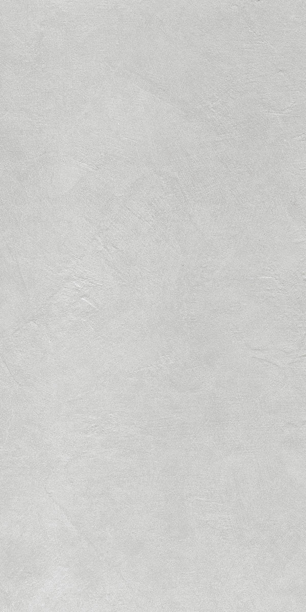 Matte white porcelain tile with subtle 3D texture, evoking fluid resin flooring in a sleek, minimalist large format.