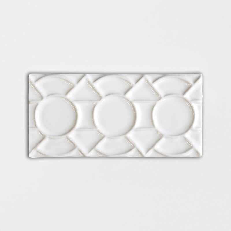STATUS CERAMIC: Royal White Zaragosa Field Deco Tile (glossy | 3"x6"x3/8" | beveled)