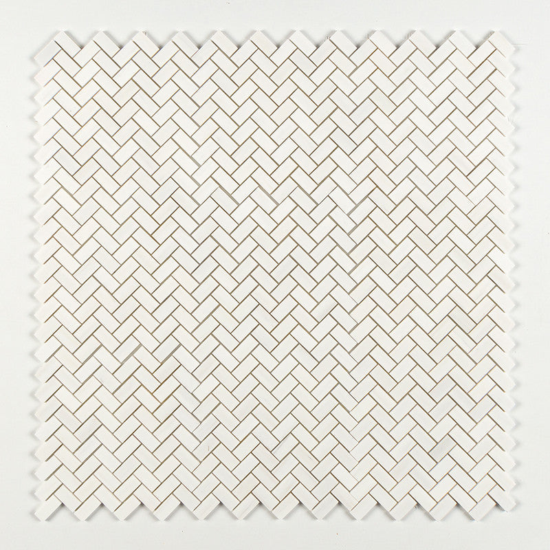 SNOW WHITE : 1X2 Herringbone Mosaic (polished | 11"x11"x3/8" | straight cut)