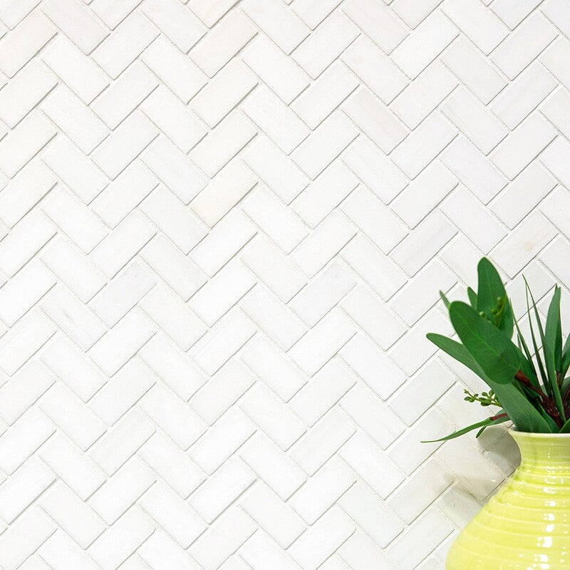 SNOW WHITE : 1X2 Herringbone Mosaic (polished | 11"x11"x3/8" | straight cut)