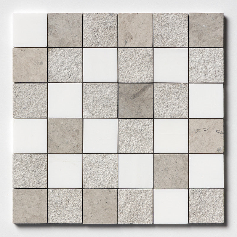 SNOW WHITE : Britannia 2X2 Straight Stack Mosaic (textured | 12"x12"x3/8" | straight cut)