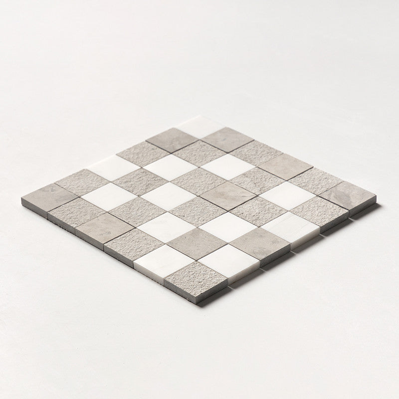 SNOW WHITE : Britannia 2X2 Straight Stack Mosaic (textured | 12"x12"x3/8" | straight cut)