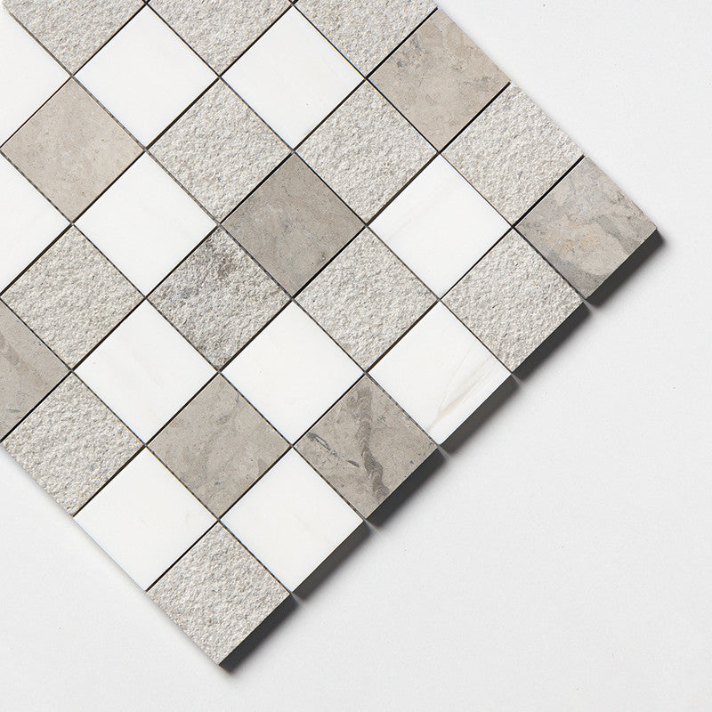 SNOW WHITE : Britannia 2X2 Straight Stack Mosaic (textured | 12"x12"x3/8" | straight cut)