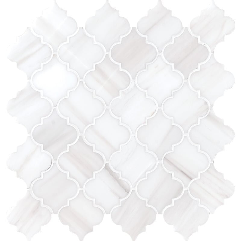 SNOW WHITE : Arabesque Mosaic (honed | 12"x12"x3/8" | straight cut)