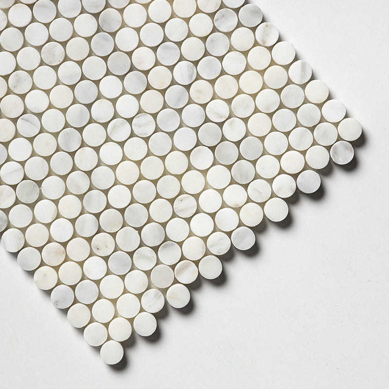 PENNY ROUND 2.0: Calacatta Gold Royal Penny Round Mosaic (honed | 11"x11"x1/4" | straight cut)