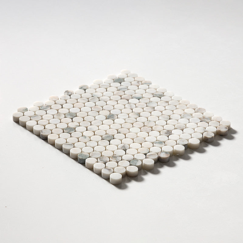 CALACATTA GREEN: Penny Round Marble Mosaic (honed | 11"x11"x1/4" | straight cut)