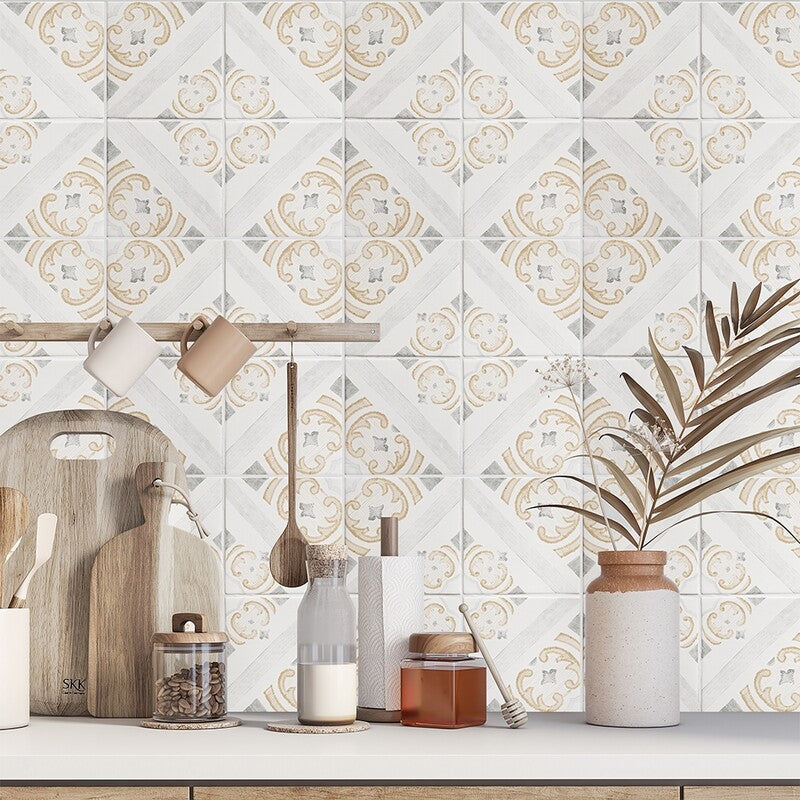 MARSALA BIANCO: Catania Field Deco Tile (glossy | 6"x6"x3/8" | beveled)