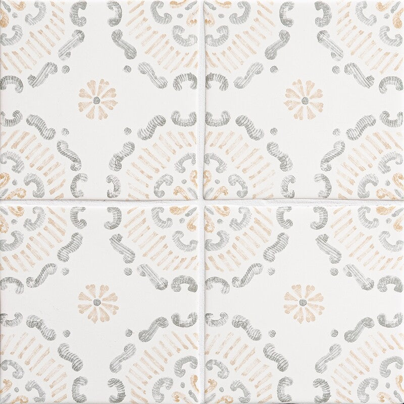 MARSALA BIANCO: Milazzo Field Deco Tile (glossy | 6"x6"x3/8" | beveled)
