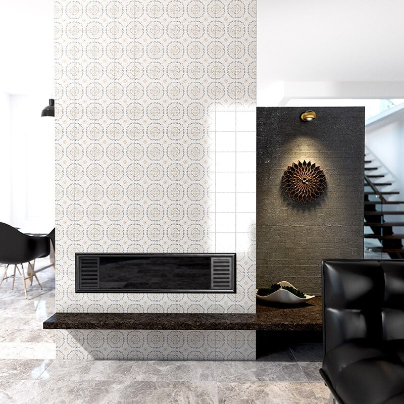 MARSALA BIANCO: Milazzo Field Deco Tile (glossy | 6"x6"x3/8" | beveled)