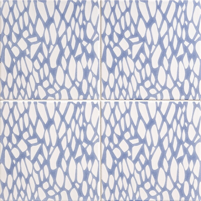 SEASIDE CERAMIC: Soft Sea Blue Fishnet Galore Field Deco Tile (glossy | 6"x6"x3/8" | beveled)