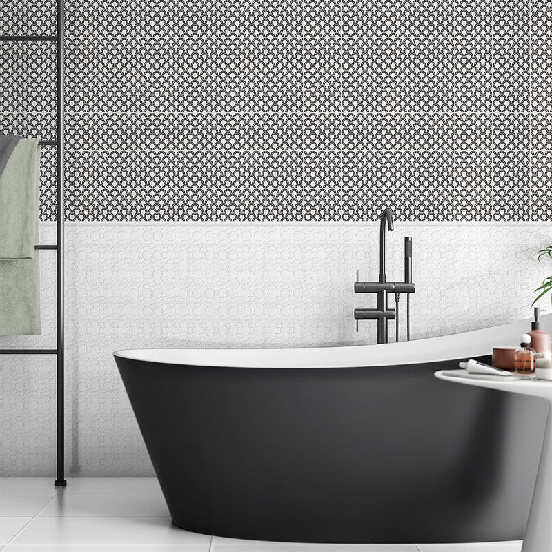 WAGARA CERAMIC: Kuro Seigaiha Field Deco Tile (matte | 6"x6"x3/8" | straight cut)