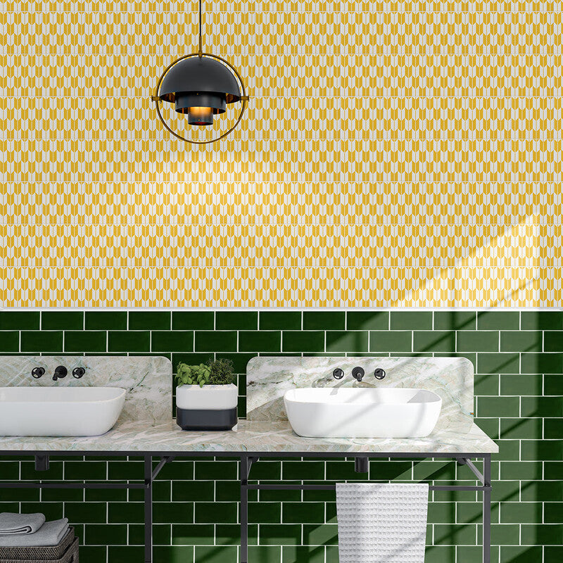 WAGARA CERAMIC: Orenji Yagasuri Field Deco Tile (matte | 6"x6"x3/8" | straight cut)