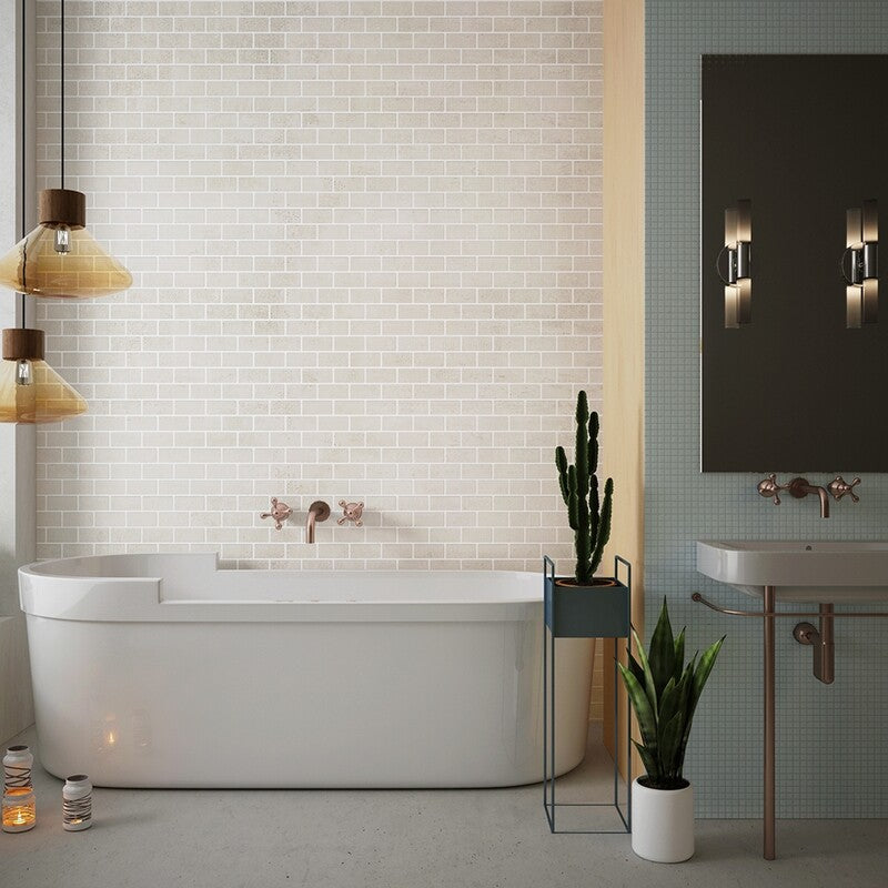 RUNWAY PORCELAIN: Blanc Concrete 1X2 Staggered Joint Mosaic (honed | 12"x12"x5/16" | straight cut)
