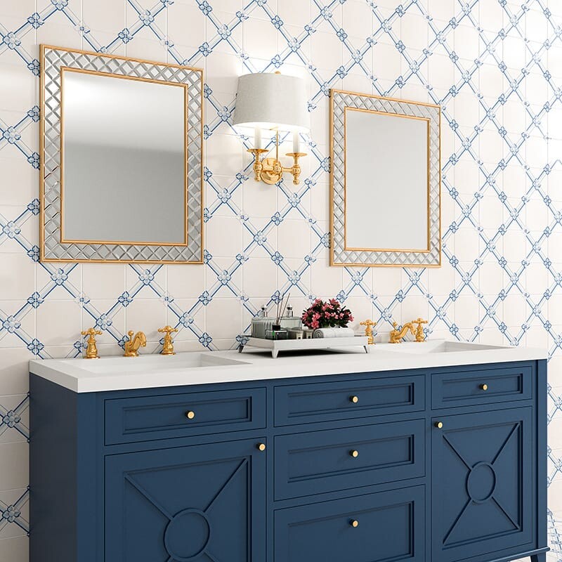 MIRADOURO CLASSIC: Gelosia Blanc Field Deco Tile (glazed | 6"x6"x3/8" | beveled)