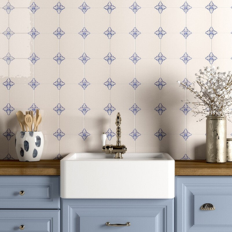 MIRADOURO CLASSIC: 249A2 Gelosia Blanc Field Deco Tile (glazed | 6"x6"x3/8" | beveled)