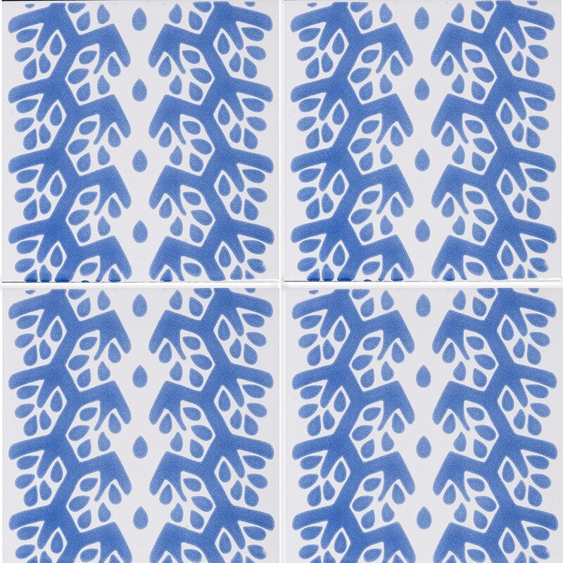 SISTER PARISH: Snow White, Blue Cecil Stripe Field Deco Tile (glossy | 6"x6"x3/8" | straight cut)