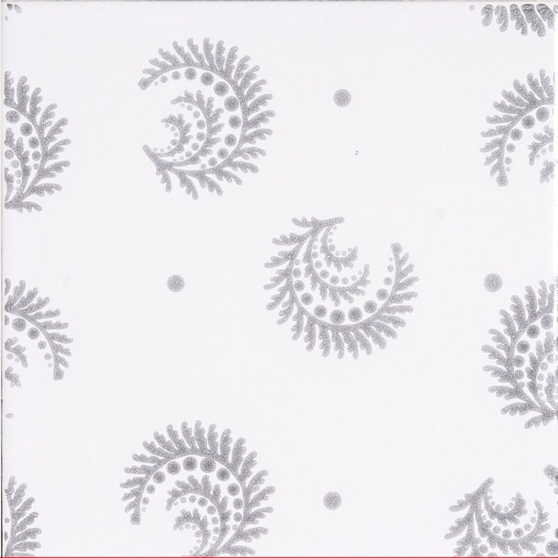 SISTER PARISH: Snow White, Tinta Desmond Field Deco Tile (glossy | 6"x6"x3/8" | straight cut)