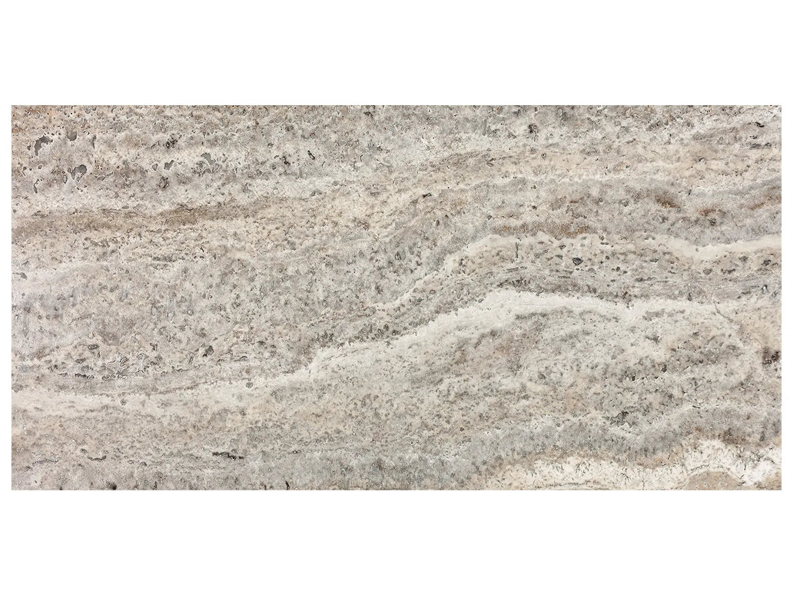 SILVER ASH: Travertine Field Tile (35¹⁵⁄₁₆"X17¹⁵⁄₁₆"X½" | Filled-Honed)