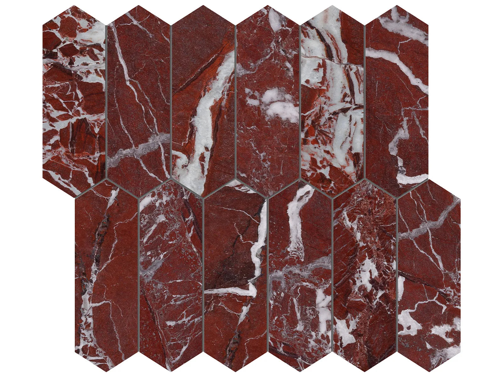 TUSCANO ROSSO: Marble Mosaic 2X6 Picket (11¹³⁄₁₆"X10⅝"X⅜" | Polished)
