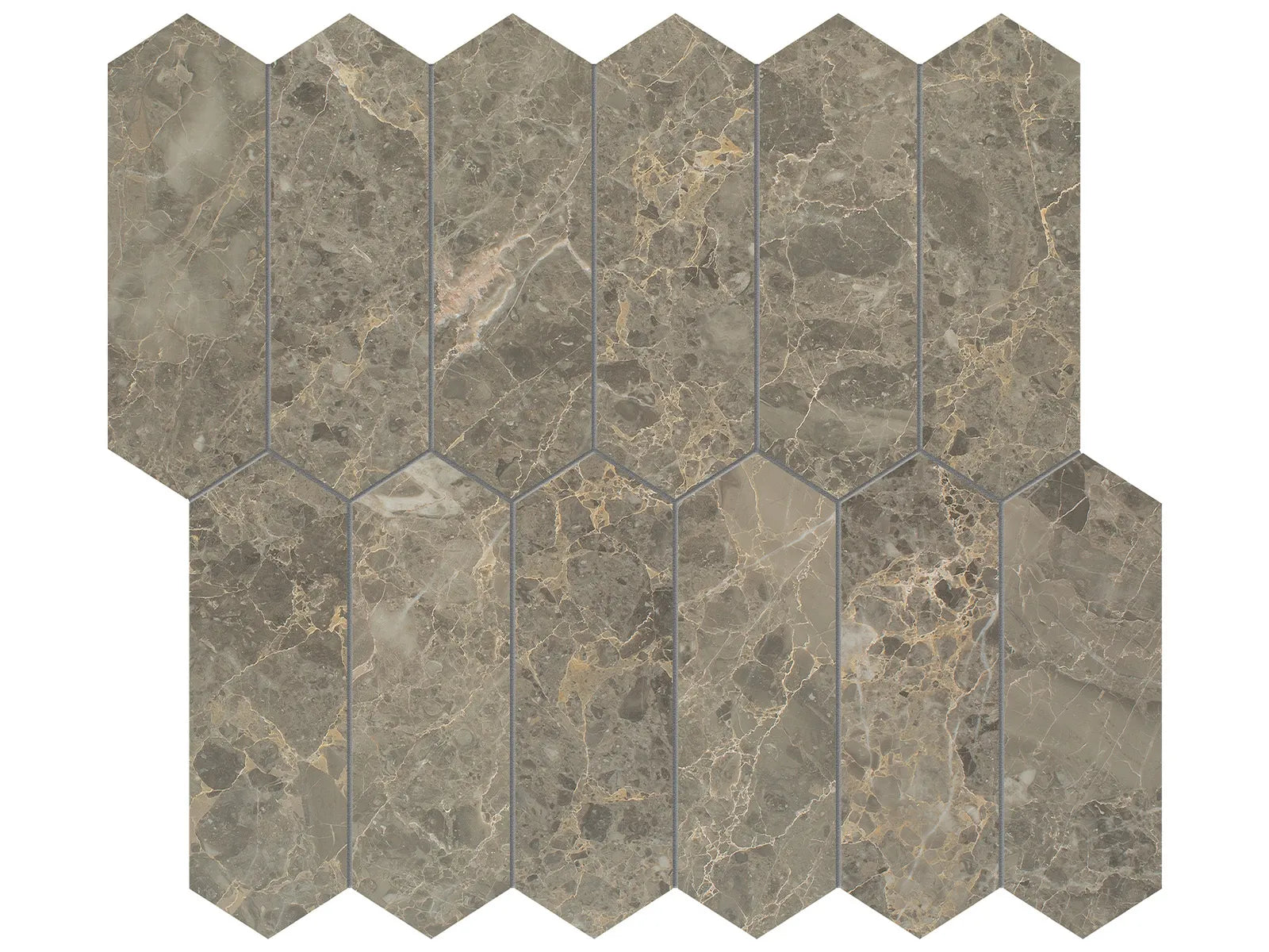VELUTTO ASH: Marble Mosaic 2X6 Picket (11¹³⁄₁₆"X10⅝"X⅜" | Honed)