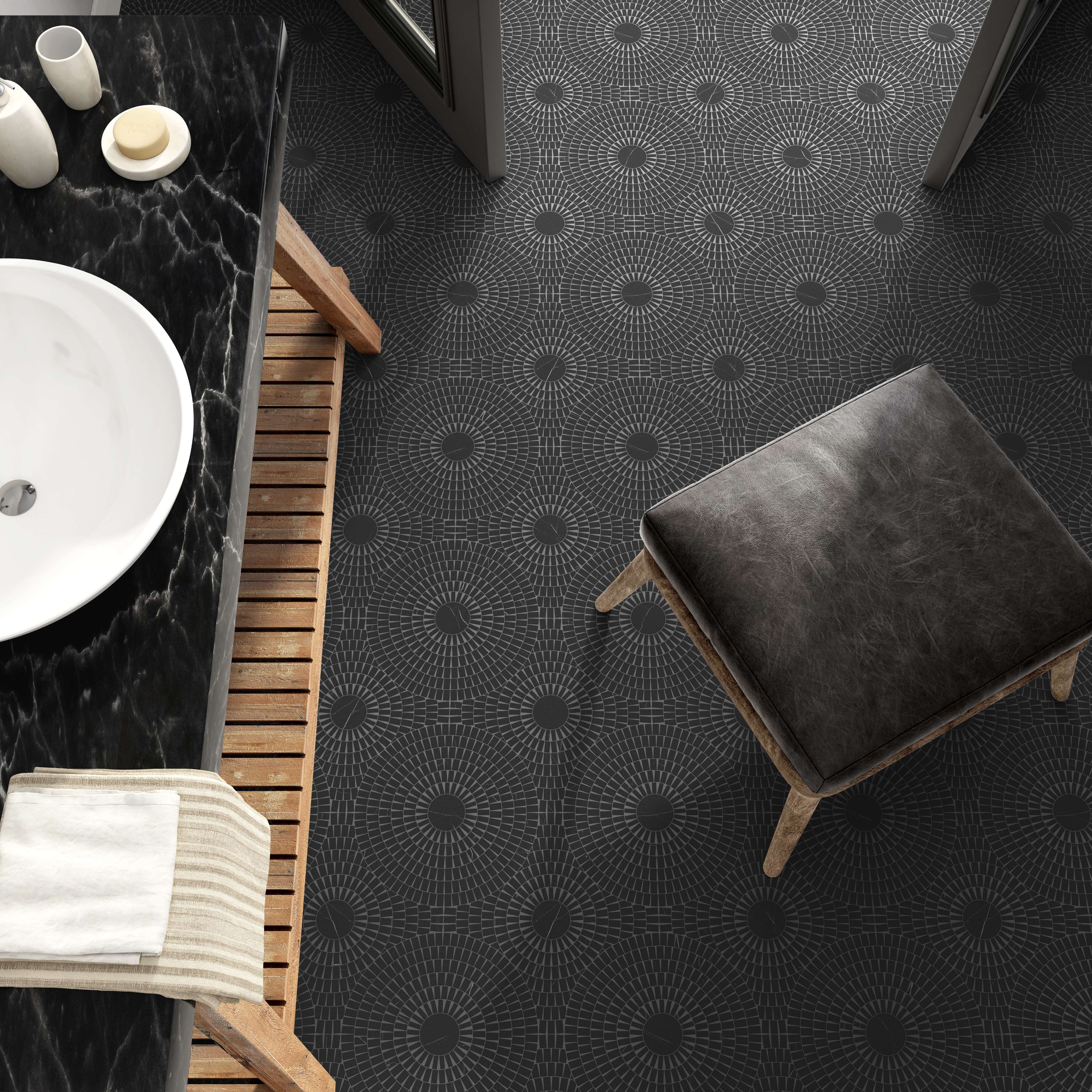 dulcet ripple black 1mrplblk natural stone mosaic interior 1 made by dulcet and sold by surface group international
