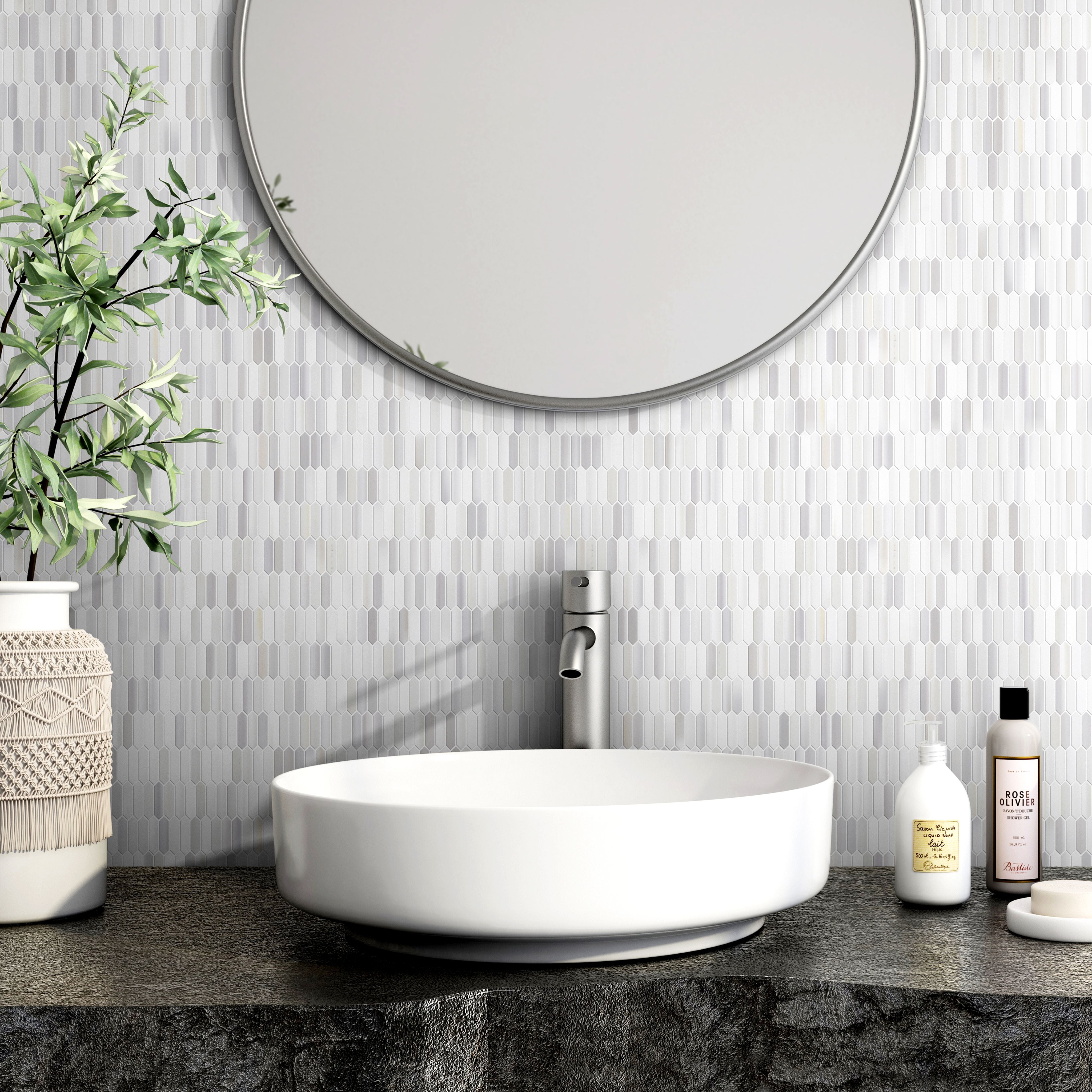 dulcet venus white mini long hexagon 1mlhxvns natural stone mosaic interior 1 made by dulcet and sold by surface group international
