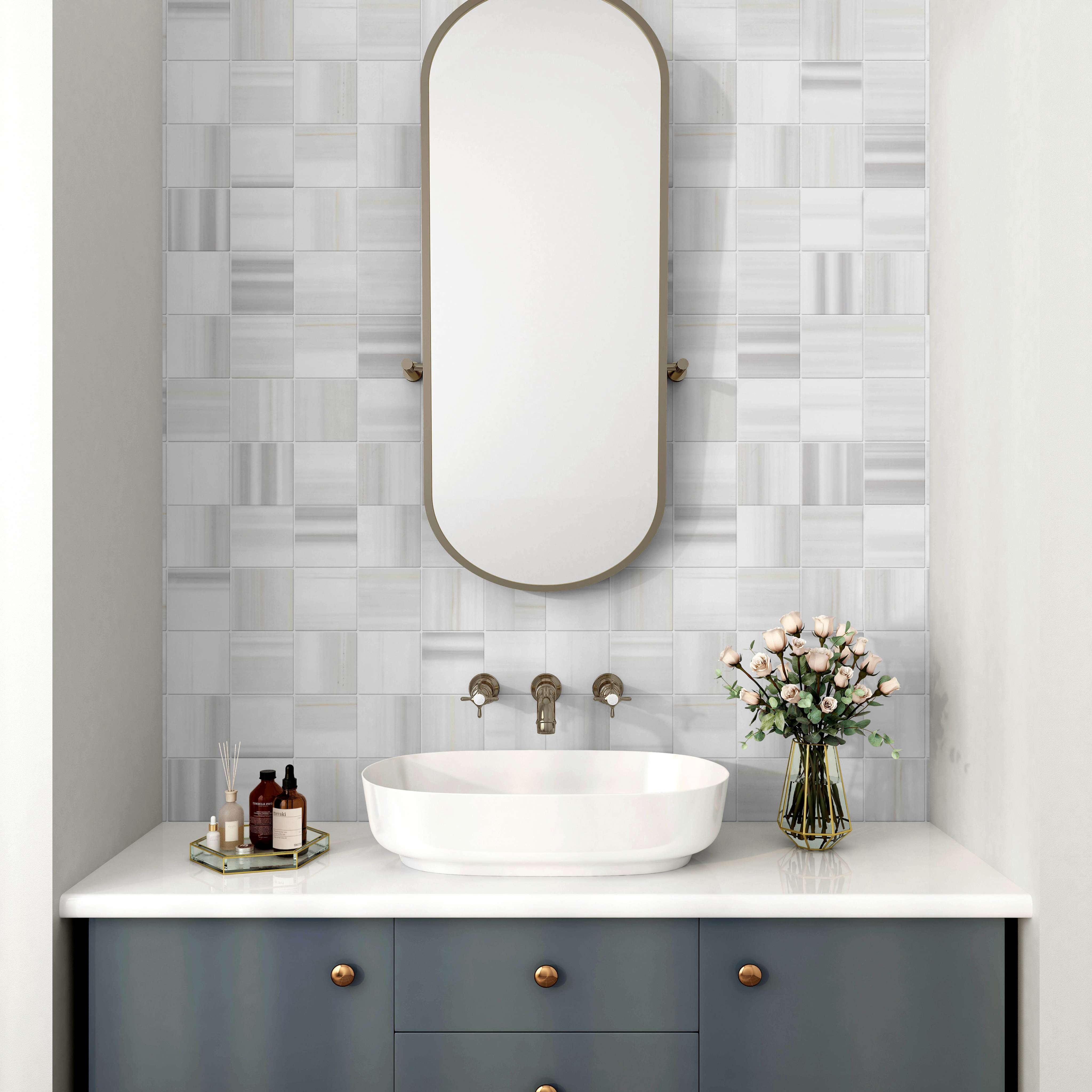 dulcet venus white square 4x4 brushed  1msqrvns natural stone mosaic interior 1 made by dulcet and sold by surface group international