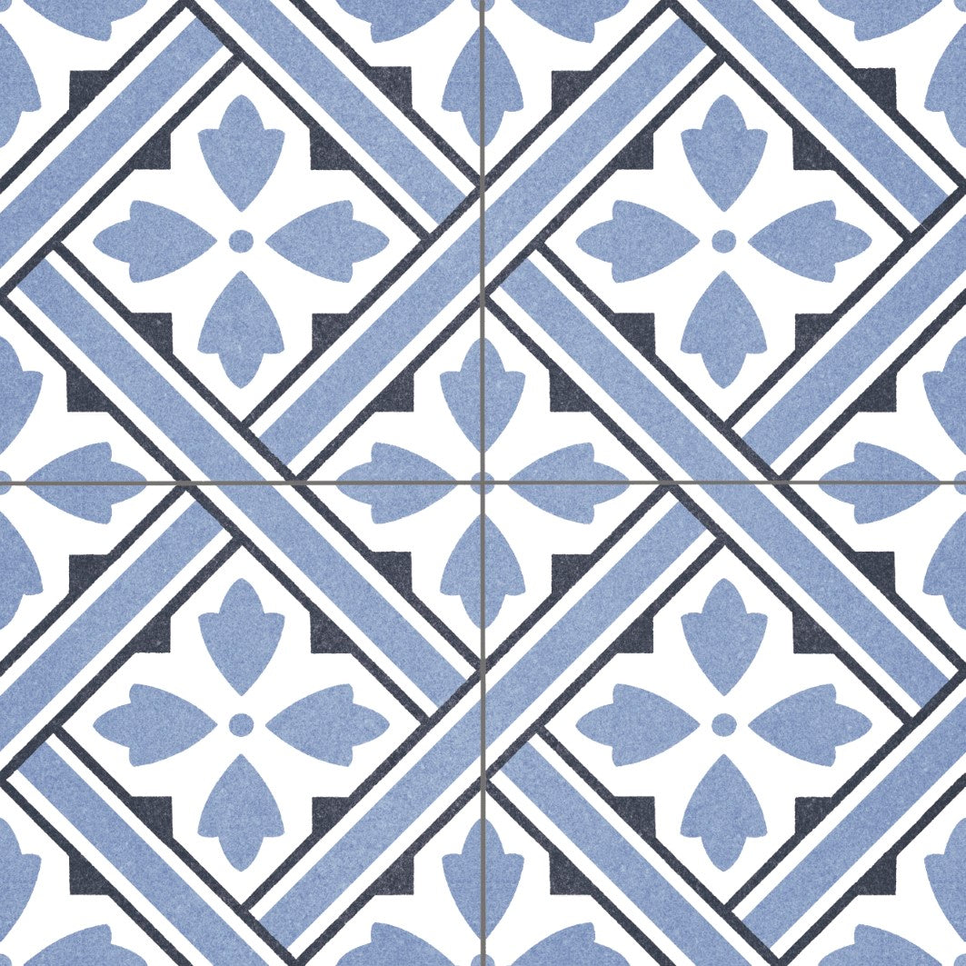 Elon Barcelona Deco Howard Blue 18x18 Porcelain Field Tile with Matte Finish