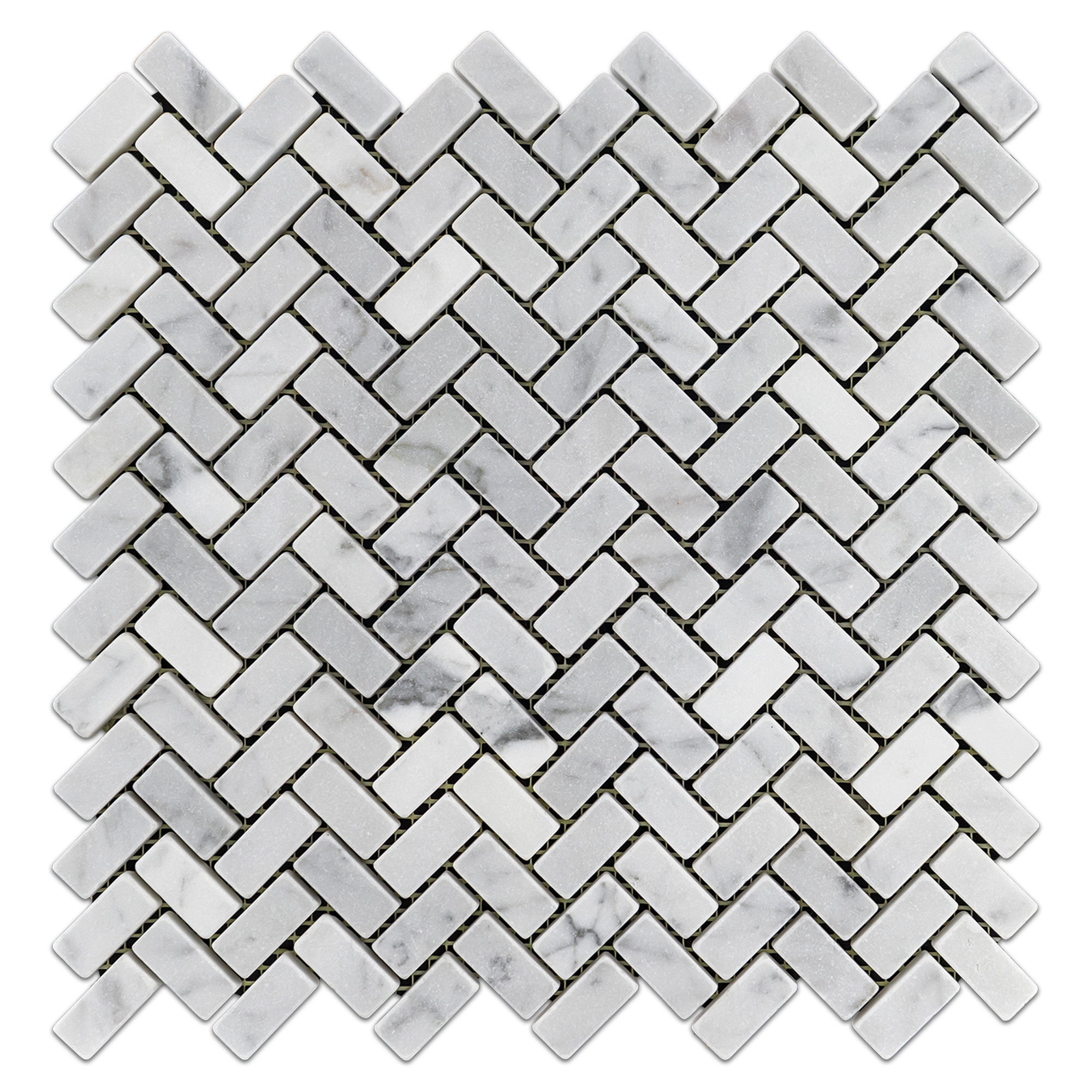 Elon Bianco Carrara Marble Herringbone Field Mosaic Tile 11.25x11.25x0.375 Tumbled - Surface Group International