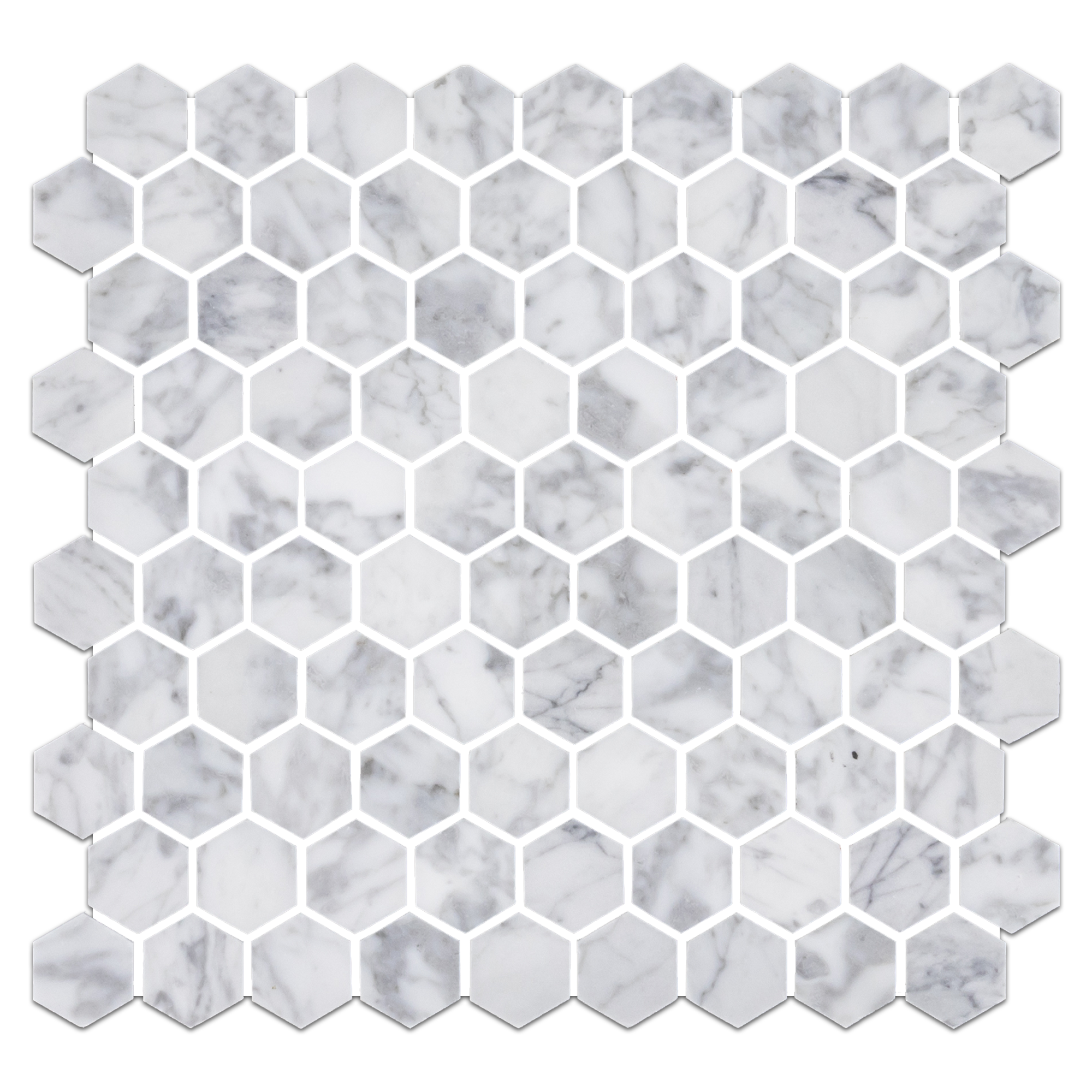 Elon Bianco Carrara Marble 1.25" Hexagon Field Mosaic 11.5625x12x0.375 Honed - Surface Group International Product