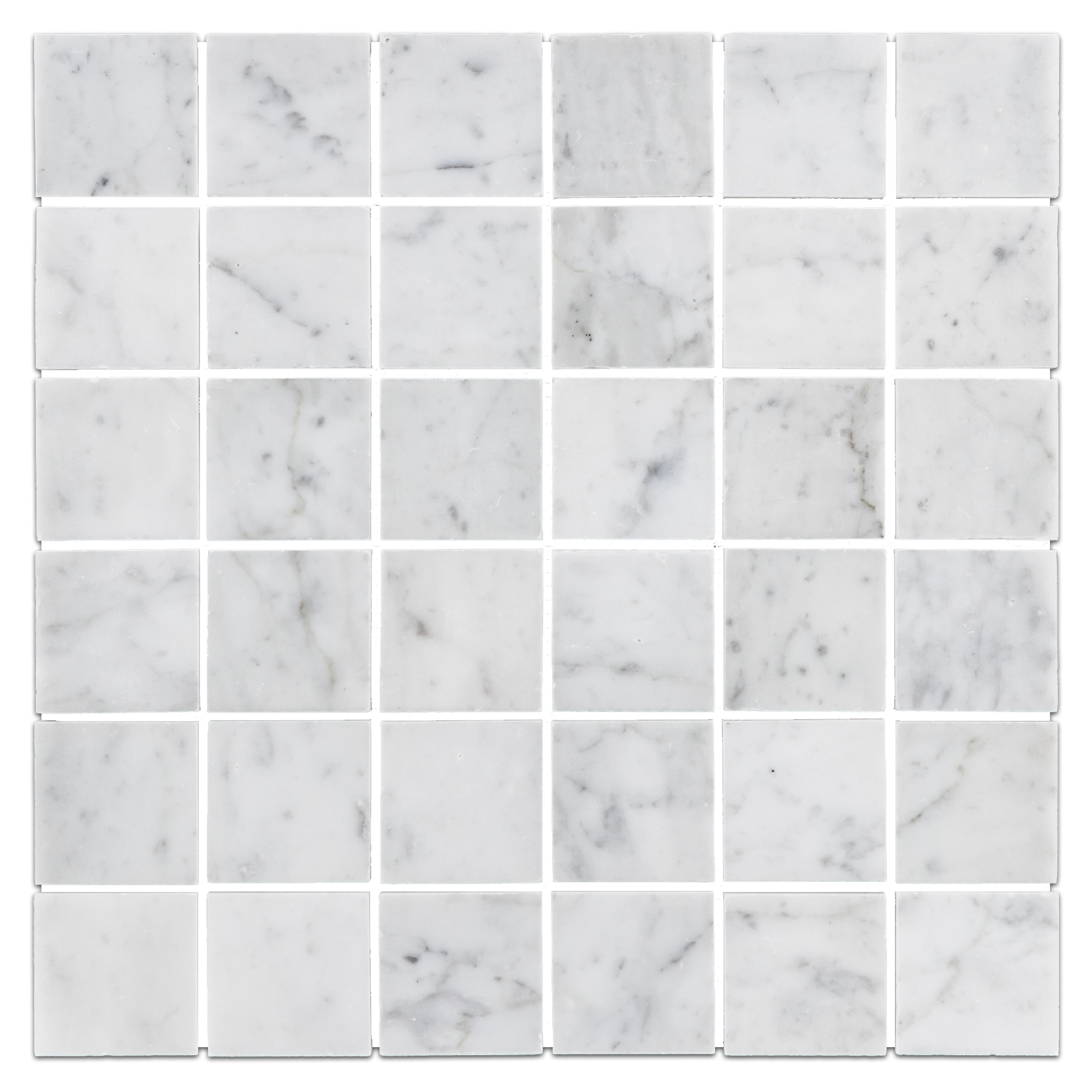 Elon Bianco Carrara Marble 2x2 Straight Stack Field Mosaic 12x12x0.375 Polished Tile - Surface Group Online