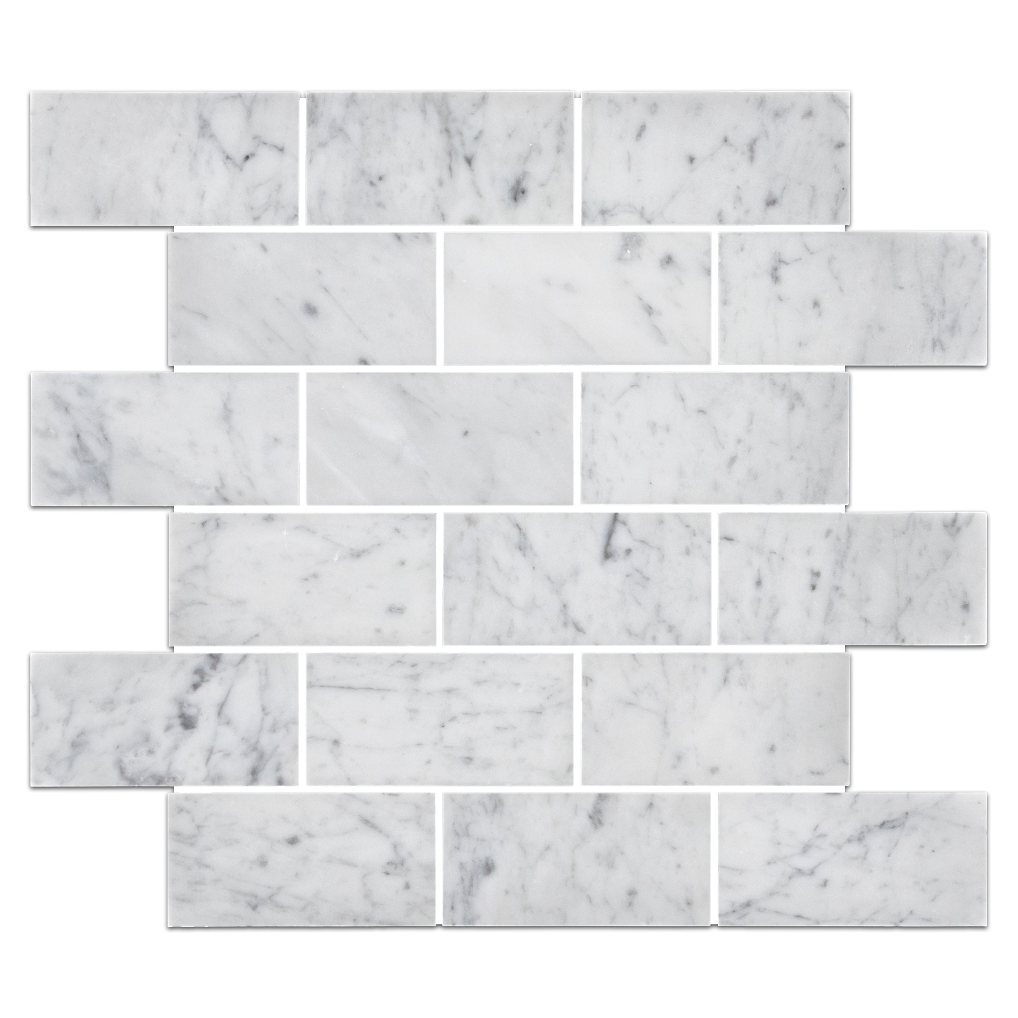 Elon Bianco Carrara Marble 2x4 Staggered Joint Field Mosaic 12x12 Honed Tile