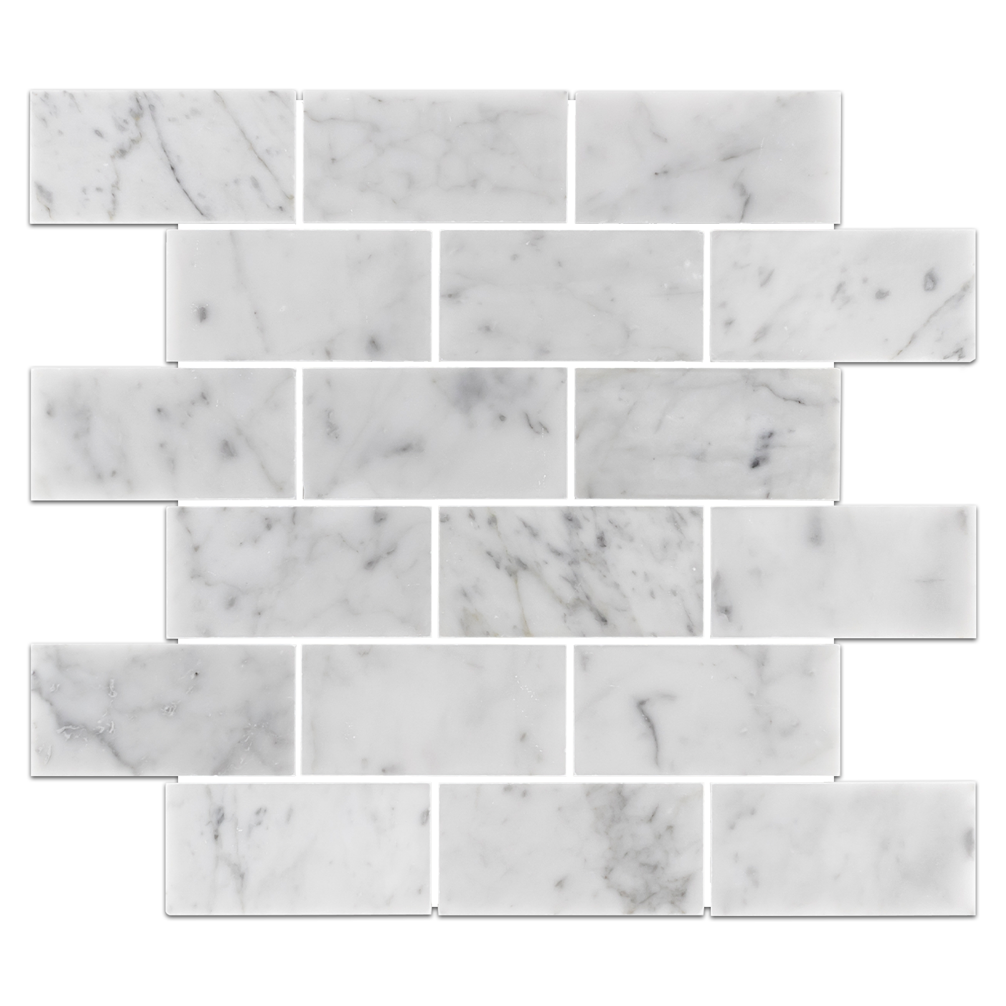 Elon Bianco Carrara Marble 2x4 Staggered Joint Field Mosaic 12x12 Polished Tile - Surface Group Online