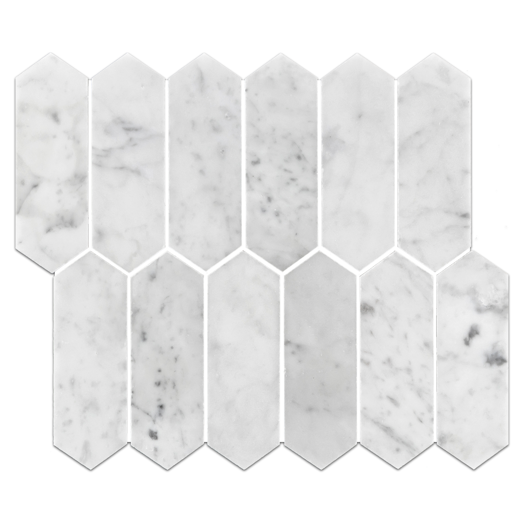 Elon Bianco Carrara Marble 2x6 Picket Field Mosaic 2x6x0.375 Honed - Surface Group International