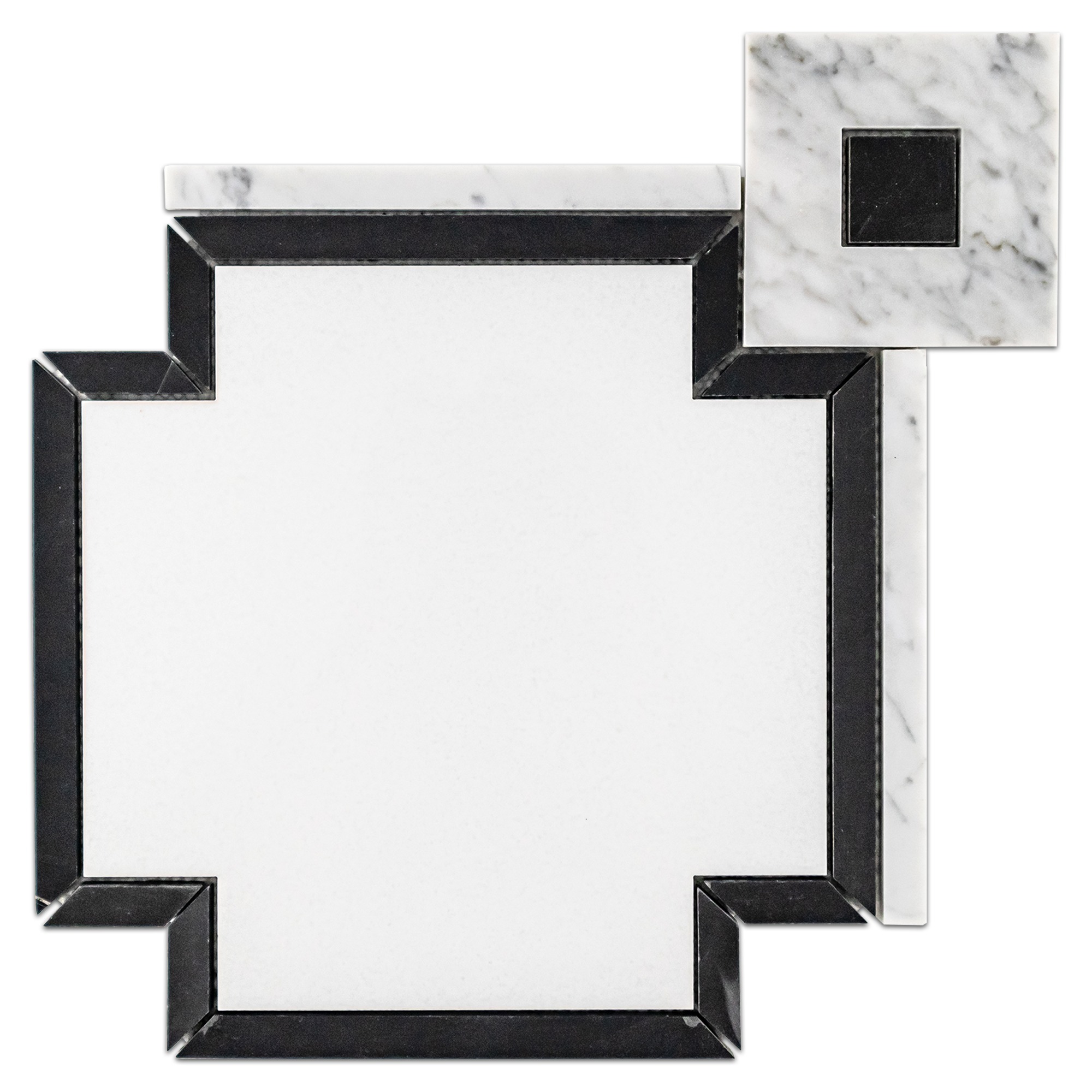 Elon Chrystal White Black Bianco Carrara Black Mix Sintra Field Mosaic Tile 11.8125x11.8125x0.375 Polished - Surface Group International Product