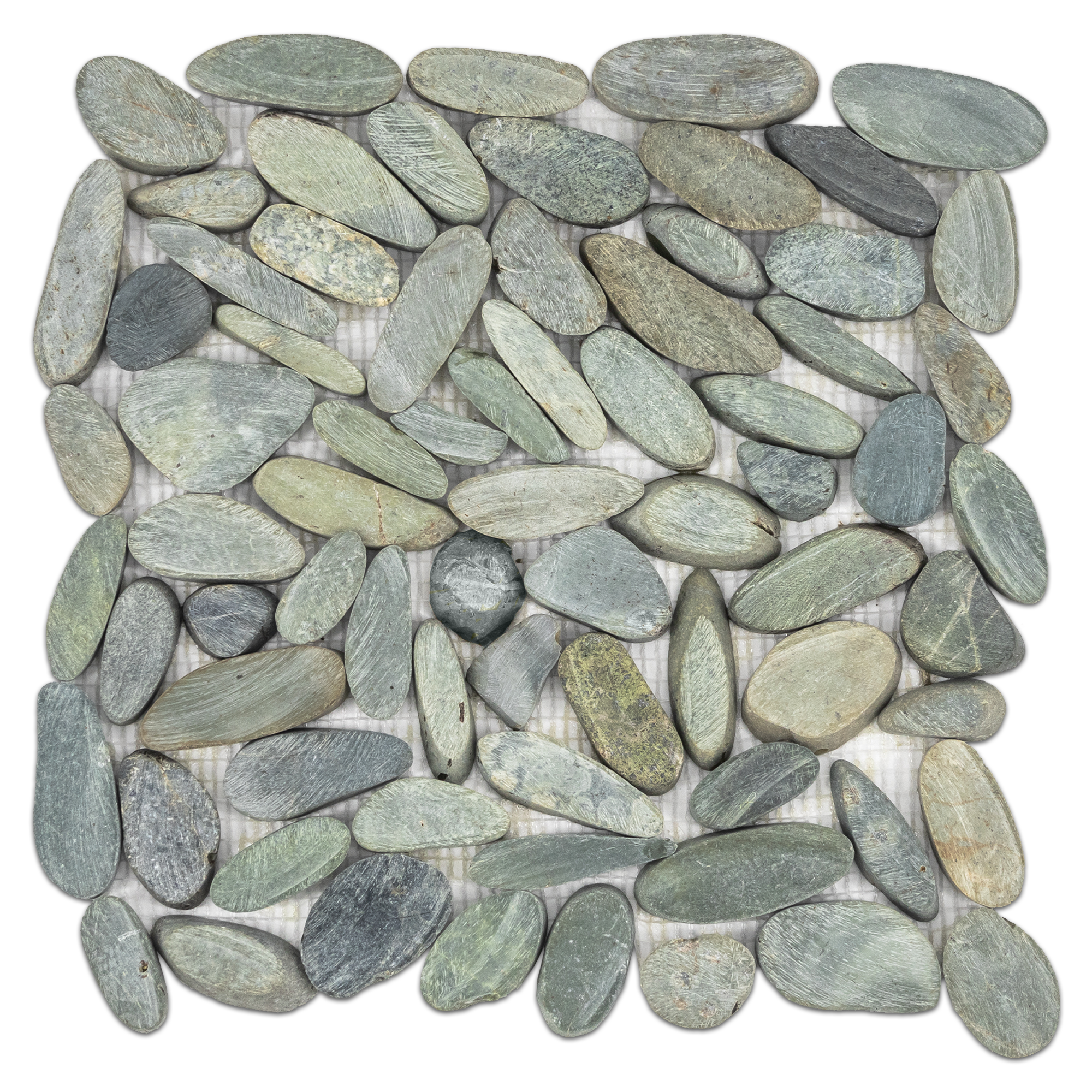 Elon Olive Green Pebbles Field Mosaic Tile 1.5x2.25x0.375 Flat Split MY117 Surface Group International Product