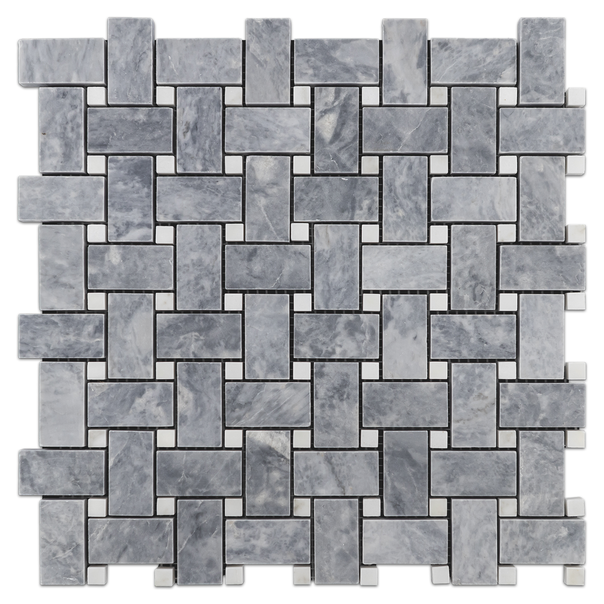 Elon Pacific Gray and Absolute White Marble Stone Blend Basketweave Field Mosaic 12x12x0.375 Honed - Surface Group International Product
