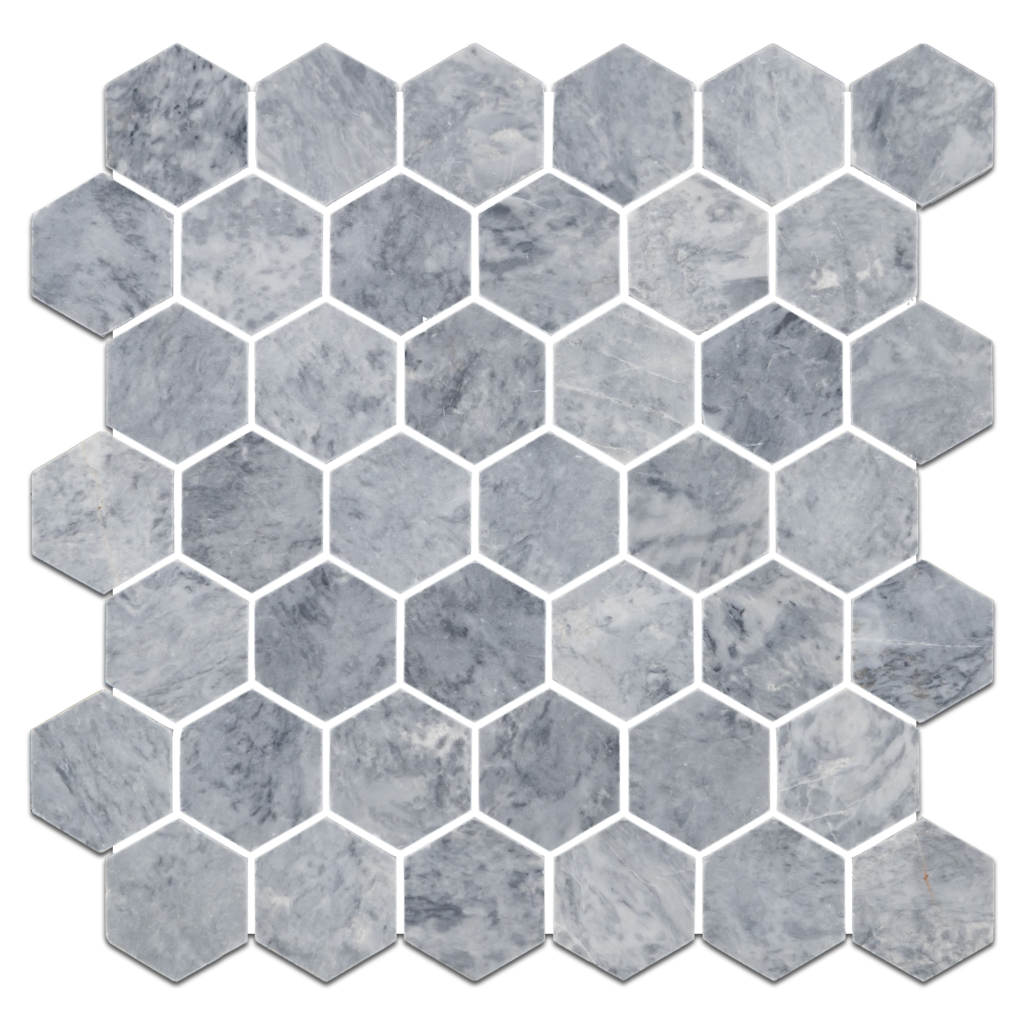 Elon Pacific Gray Marble 2 Hexagon Field Mosaic 11.75x11.9375x0.375 Honed - Surface Group International