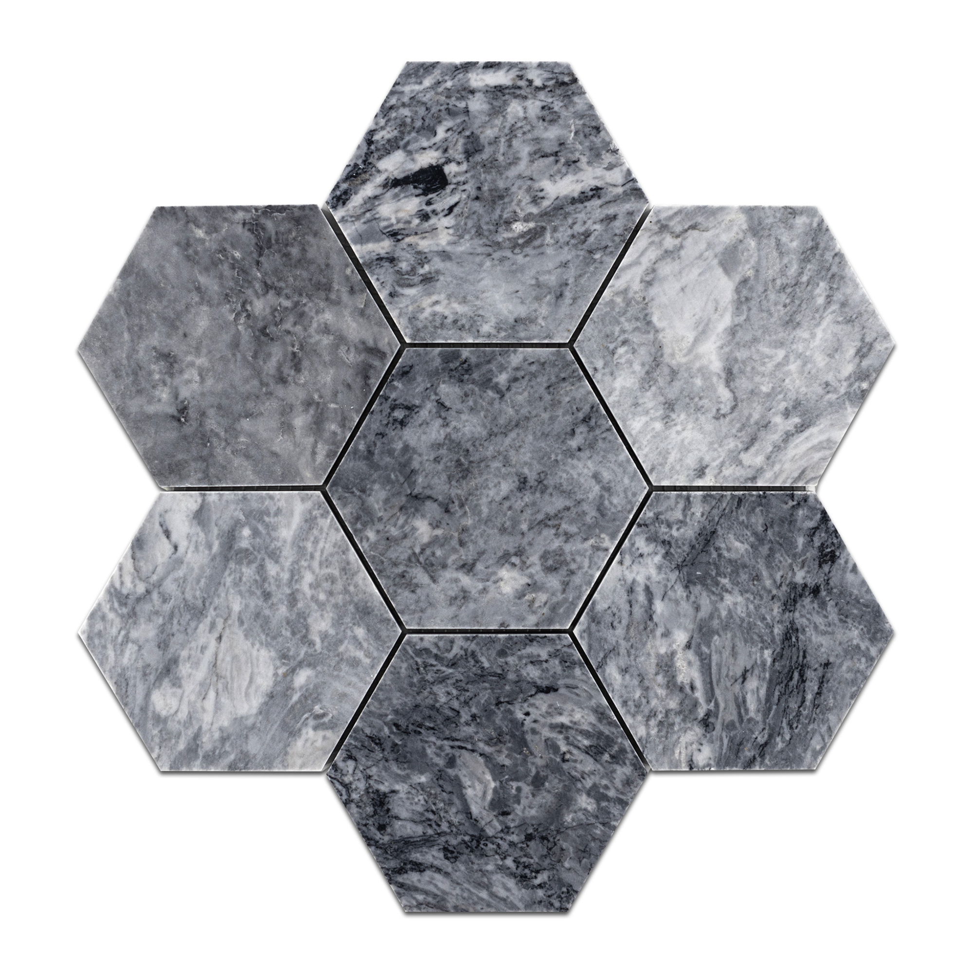 Elon Pacific Gray Marble 5 Hexagon Field Mosaic 11.625x13.625x0.375 Honed - Surface Group International