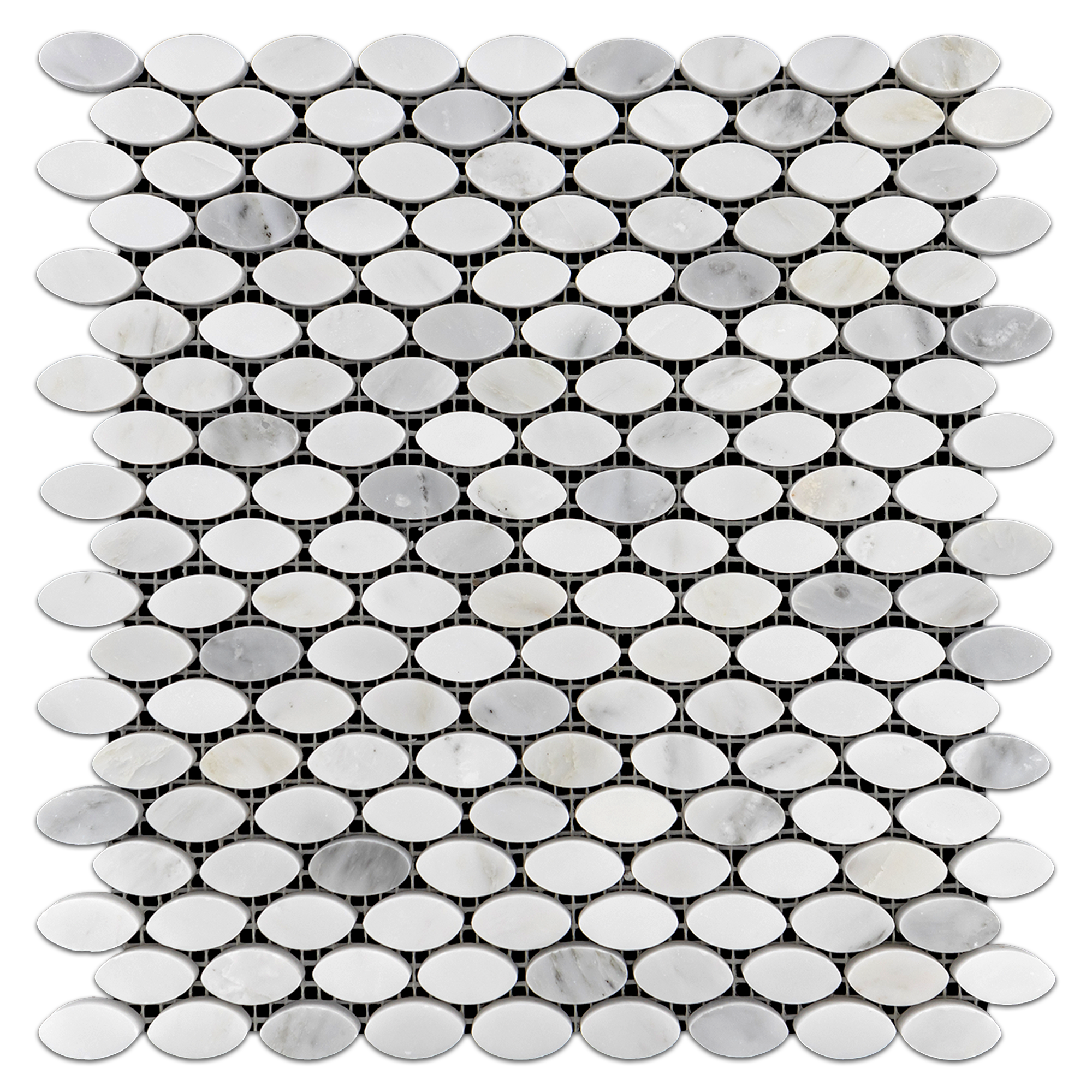 Elon Pearl White Marble Ovals Field Mosaic Tile 11.8125x12x0.375 Polished - Surface Group International