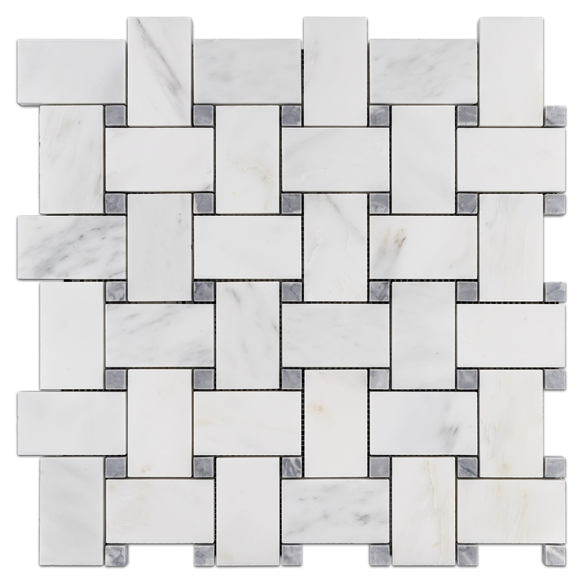 Elon Pearl White Pacific Gray Marble Stone Blend Basketweave Field Mosaic 15.75x15.75x0.375 Honed - Surface Group International Product