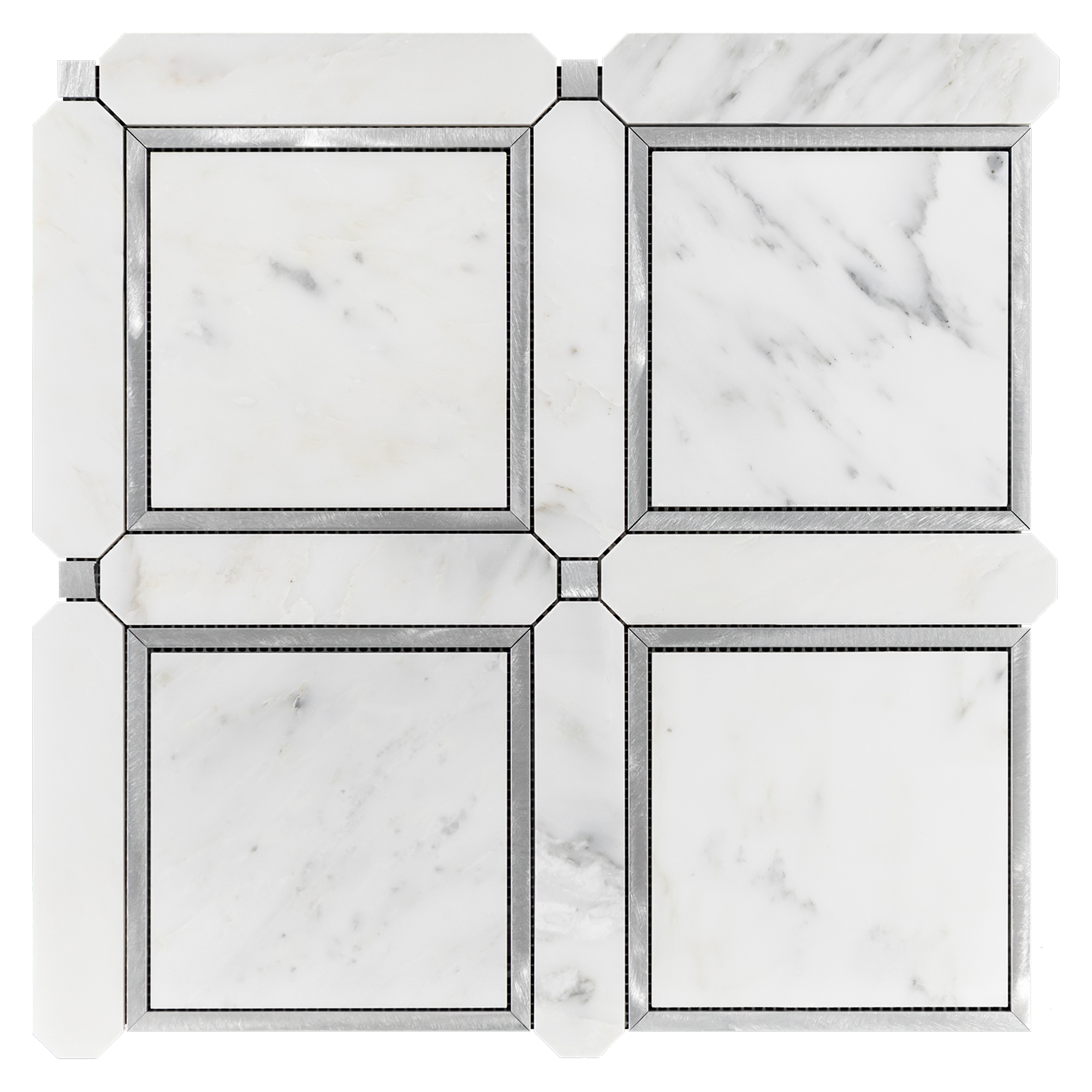 Elon Pearl White Silver Aluminum Marble Straight Stack Field Mosaic 16x16x0.375 Honed - Surface Group International